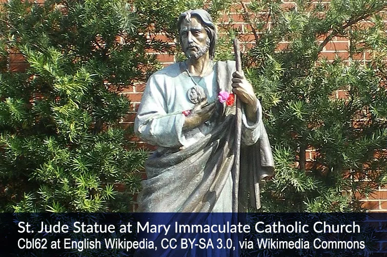 St. Jude Statue at Mary Immaculate Catholic Church Cbl62 at English Wikipedia, CC BY-SA 3.0, via Wikimedia Commons